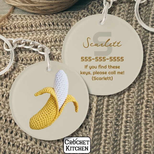 Porte-clefs Monogramme moderne minimal Nom Crochet Banana (Créateur téléchargé)