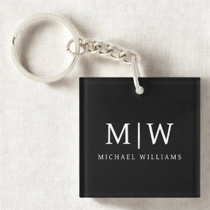 Porte-clefs Monogramme moderne minimaliste noir et blanc