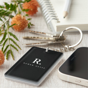 Porte-clefs Monogramme Moderne Minimaliste Point Gras Noir Bla