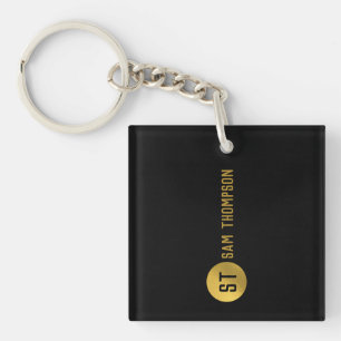 Porte-clefs Monogramme moderne noir & or élégant personnalisé