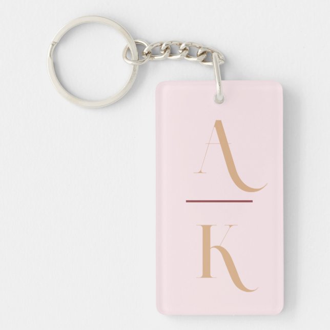 Porte-clefs monogramme moderne rose pâle (Devant)