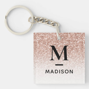 Porte-clefs Monogramme moderne Rose Rose Or Parties scintillan