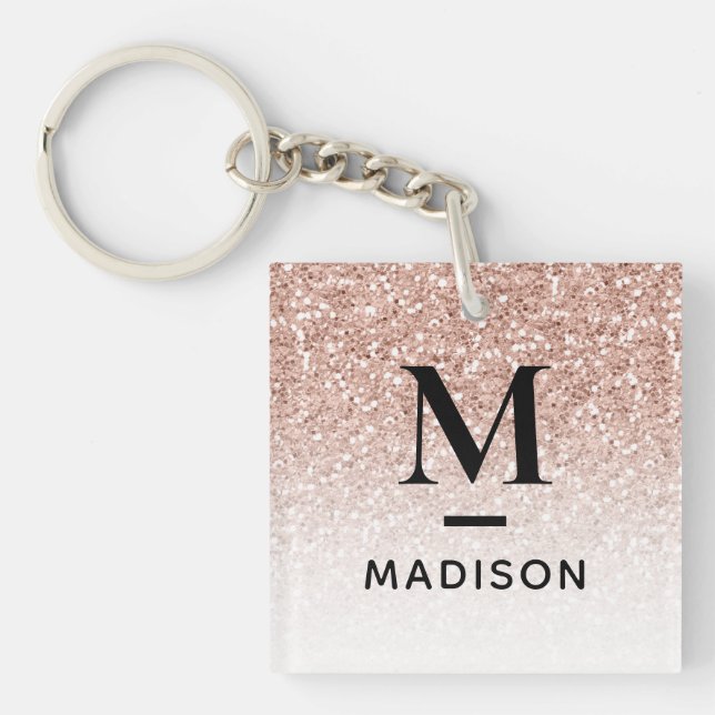 Porte-clefs Monogramme moderne Rose Rose Or Parties scintillan (Devant)