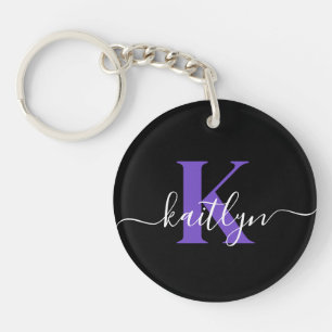 Porte-clefs Monogramme Moderne Violet Noir Script