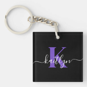 Porte-clefs Monogramme Moderne Violet Noir Script