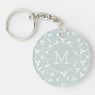 Porte-clefs Monogramme Motif Floral Snowdrop. Pastel Green