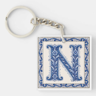 Porte-clefs Monogramme N de l'héritage norvégien - Bleu
