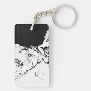 Porte-clefs Monogramme Noir & Blanc Art Floral Original à poin