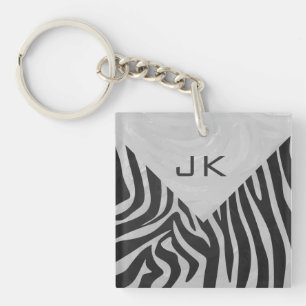 Porte-clefs Monogramme noir et gris clair Zebra