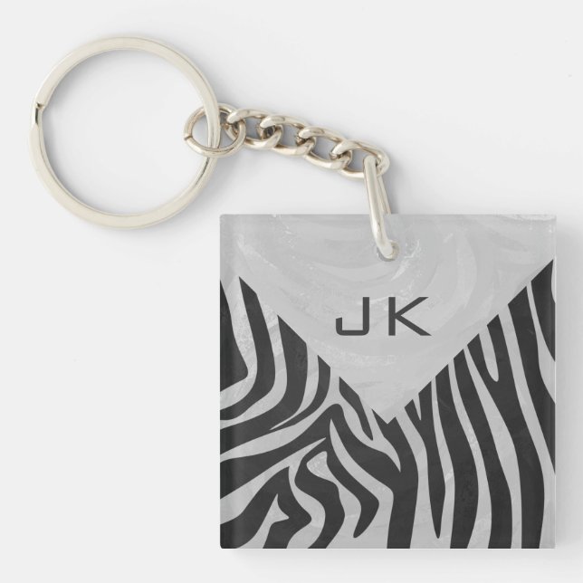 Porte-clefs Monogramme noir et gris clair Zebra (Devant)