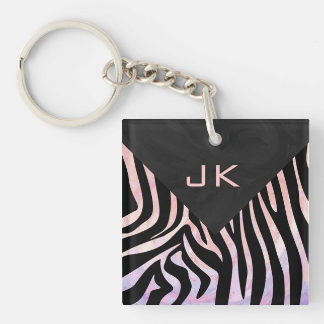 Porte-clefs Monogramme noir et rose Zebra (Devant)