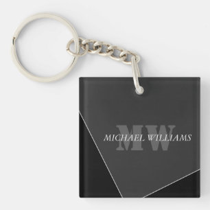 Porte-clefs Monogramme noir gris artistique moderne