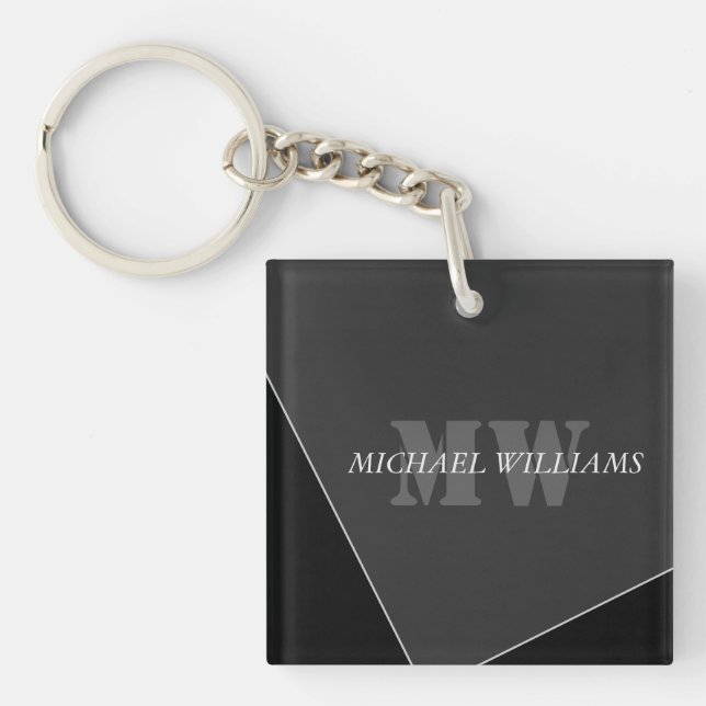 Porte-clefs Monogramme noir gris artistique moderne (Devant)