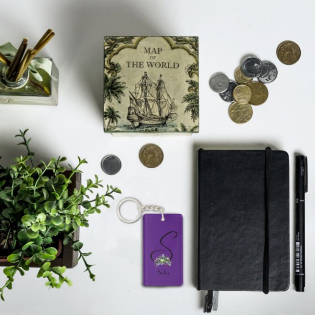 Porte-clefs Monogramme nom de l'aquarelle violet Porte - clé a (Créateur téléchargé)