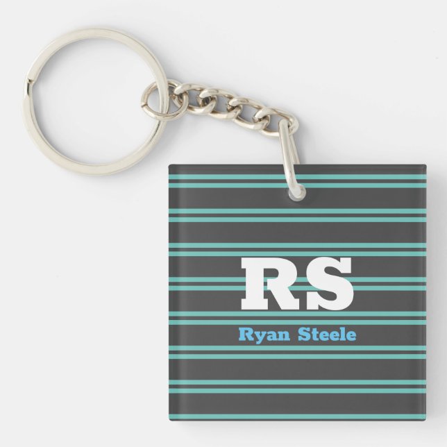 Porte-clefs Monogramme & nom en gras, lignes sarcelle clair su (Devant)