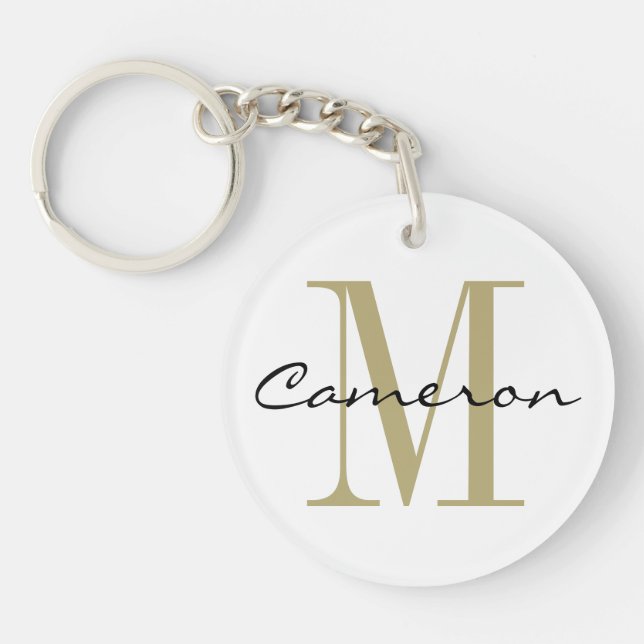 Porte-clefs Monogramme Or initial et nom cadeau personnalisé (Devant)