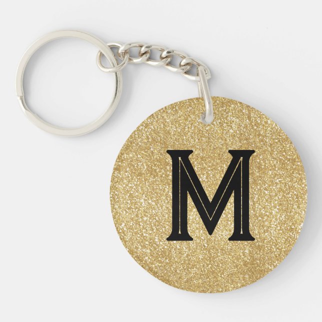 Porte-clefs Monogramme pailleté or noir élégant (Devant)