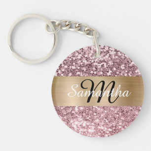 Porte-clefs Monogramme pailleté rose pâle et feuille d'or
