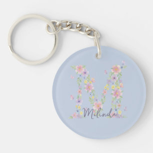 Porte-clefs Monogramme Papillon Floral Vintage