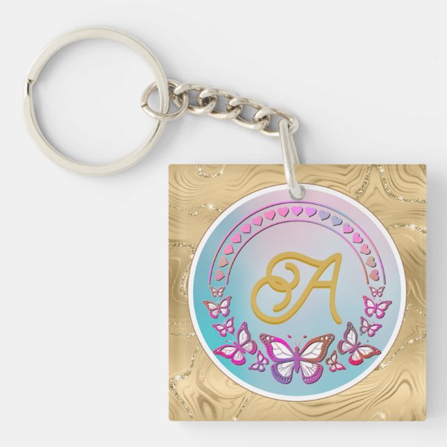 Porte-clefs Monogramme papillon personnalisé (Devant)