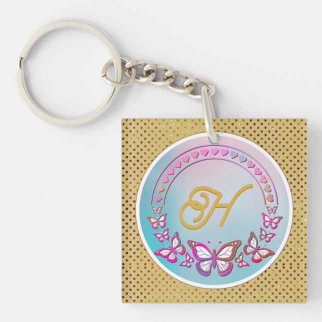 Porte-clefs Monogramme papillon personnalisé (Devant)