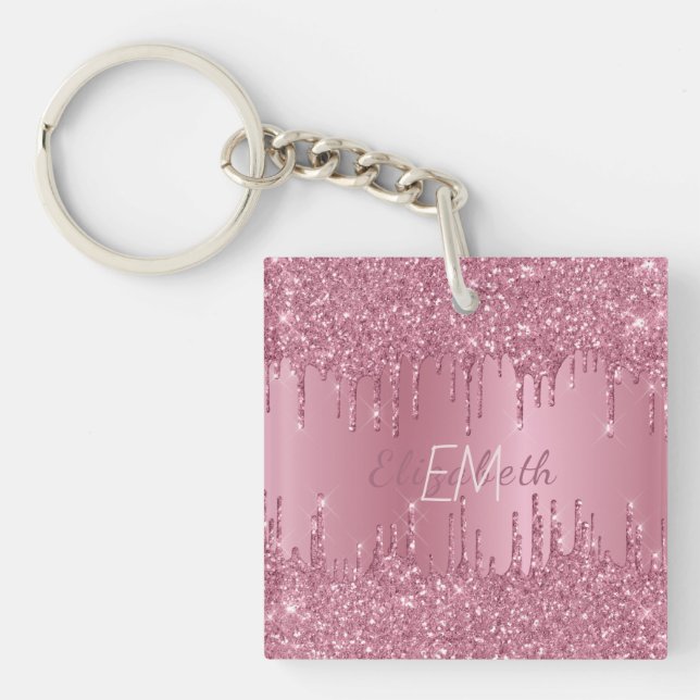 Porte-clefs Monogramme Parties scintillant à séchage rose méta (Devant)