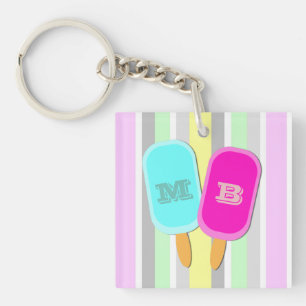 Porte-clefs Monogramme Pastel Stripes et Popsicles