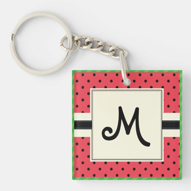 Porte-clefs Monogramme pastèque motif design fruit d'été (Devant)