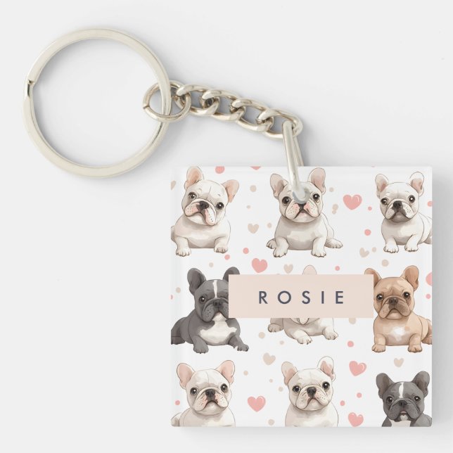Porte-clefs Monogramme Personalized Adorable French Bulldog (Devant)