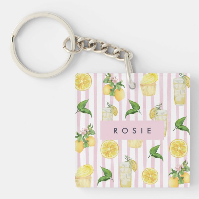 Porte-clefs Monogramme Personnalisé Aquarelle Lemons Lemonade (Devant)