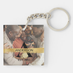 Porte-clefs Monogramme personnalisé avec nom en or et photo de