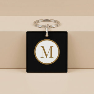 Porte-clefs Monogramme personnalisé avec sceau central noir et