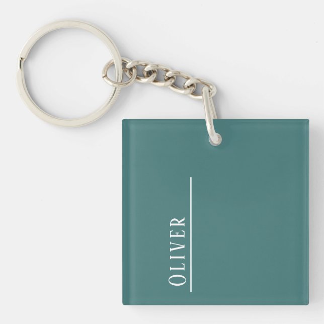 Porte-clefs monogramme personnalisé, bleu aqua vert (Devant)
