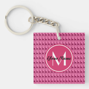 Porte-clefs Monogramme personnalisé Cerf rose chaud, Nom perso