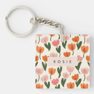 Porte-clefs Monogramme Personnalisé Cute Spring Tulip Motif