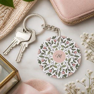 Porte-clefs Monogramme personnalisé de fleurs délicates