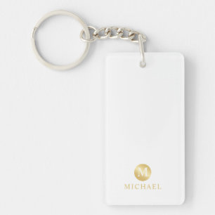 Porte-clefs Monogramme personnalisé de luxe blanc et or