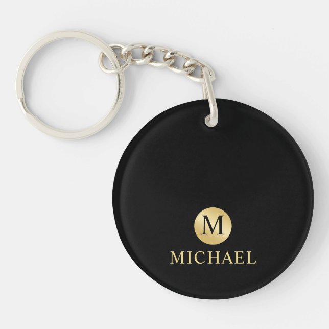 Porte-clefs Monogramme personnalisé de luxe noir et or (Devant)