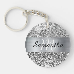 Porte-clefs Monogramme personnalisé en feuille d'argent scinti