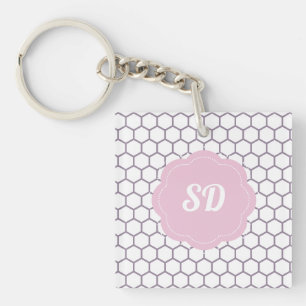 Porte-clefs Monogramme personnalisé en nid d'abeille rose clai