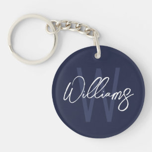 Porte-clefs Monogramme personnalisé et nom en écriture bleue m