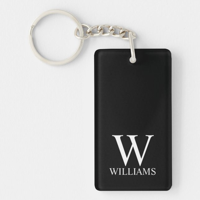 Porte-clefs Monogramme personnalisé et nom noir (Devant)