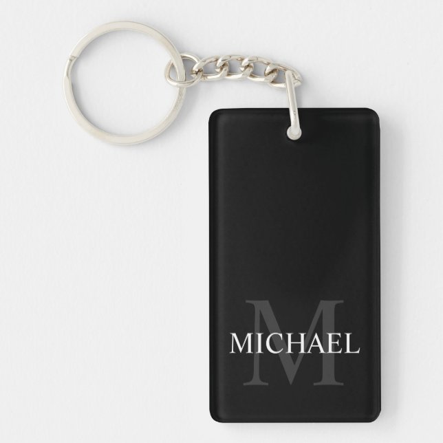 Porte-clefs Monogramme personnalisé et nom noir (Devant)