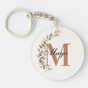Porte-clefs Monogramme Personnalisé Floral Boho