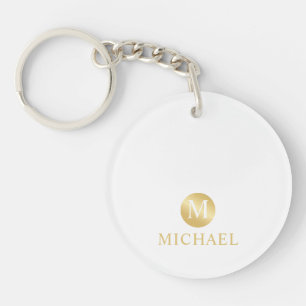 Porte-clefs Monogramme Personnalisé Luxe Blanc et Or