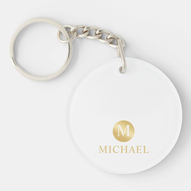Porte-clefs Monogramme Personnalisé Luxe Blanc et Or (Devant)