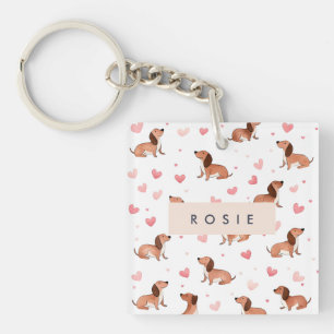 Porte-clefs Monogramme Personnalisé Mignon Chien Dachshund