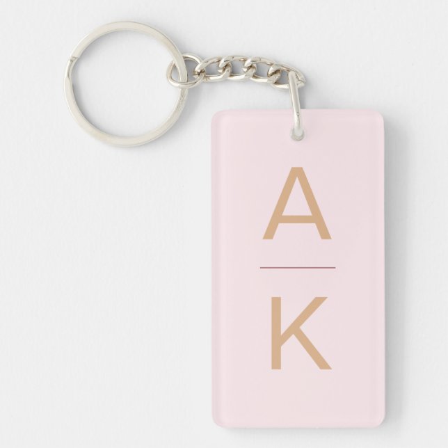 Porte-clefs Monogramme personnalisé moderne rose et or (Devant)