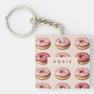 Porte-clefs Monogramme Personnalisé Motif de Donut Rose