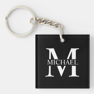 Porte-clefs Monogramme personnalisé noir et nom